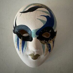 Mardi Gras Mask Brooch. Vintage Pin. Masquerade. Venetian. Carnival, Clay
